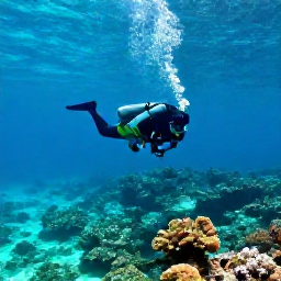 Caribbean Holidays, Montserrat Diving January, A diver descending through clear turquoise Caribbean water above a colourful Montserrat reef in bright January sunshine