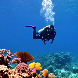 Caribbean Holidays, Montserrat Diving October, A diver descending through clear Caribbean water above a colourful reef near Montserrat in October