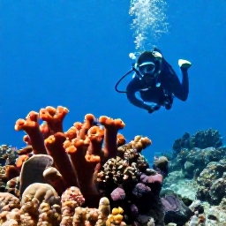 Caribbean Holidays, Montserrat Diving, Scuba diver observing tropical reef fish, sponges and soft corals on a volcanic reef near Montserrat