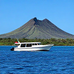 Caribbean Holidays, Montserrat Diving, Small friendly dive boat leaving Montserrat's coast with volcanic hills in the background