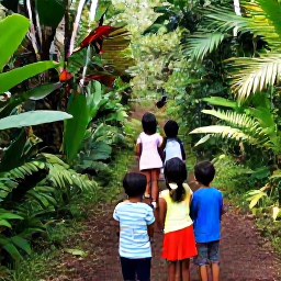 Caribbean Holidays, Montserrat Family Holidays, Children looking at tropical birds and plants on a shaded Montserrat nature trail
