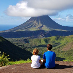 Caribbean Holidays, Montserrat Family Holidays, Family enjoying a scenic viewpoint over Montserrat's volcanic landscape, lush green valleys and coastline
