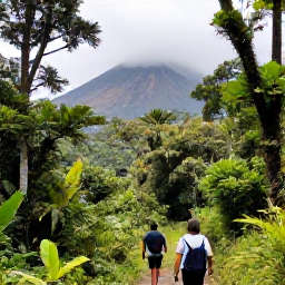 Caribbean Holidays, Montserrat February Holidays, Hikers walking through lush tropical forest towards views of Soufriere Hills volcano in Montserrat