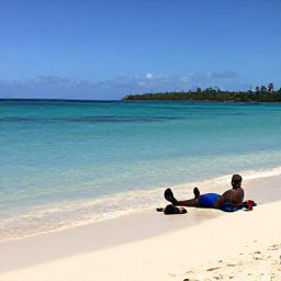 Caribbean Holidays, Montserrat February Holidays, Quiet Montserrat beach with turquoise Caribbean water, snorkelling equipment and a solo visitor relaxing in February