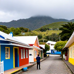 Caribbean Holidays, Montserrat February Holidays, Small Montserrat village street with colourful houses, local shops and a solo traveller exploring in February