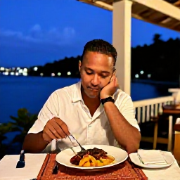 Caribbean Holidays, Montserrat February Holidays, Solo traveller enjoying Caribbean dinner at a small Montserrat restaurant during a warm February evening
