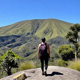 Caribbean Holidays, Montserrat February Holidays, Solo traveller hiking through green Montserrat woodland towards volcanic hills under a clear February sky