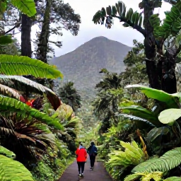 Caribbean Holidays, Montserrat February Tours, Guided tour through Montserrat&rsquo;s lush rainforest with tropical plants, volcanic slopes and visitors walking along a shaded trail