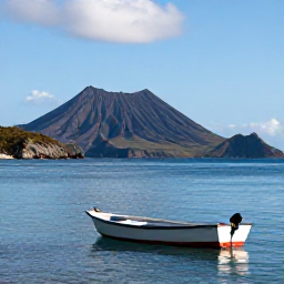 Caribbean Holidays, Montserrat Fishing, A small fishing boat on calm Caribbean water near Montserrat, with the island's volcanic coastline in the background