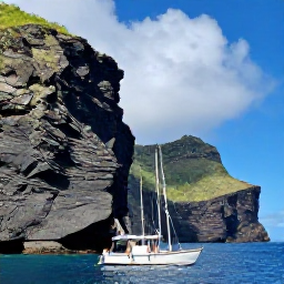 Caribbean Holidays, Montserrat Fishing, Anglers fishing from a boat beside Montserrat's rugged volcanic cliffs under a bright Caribbean sky