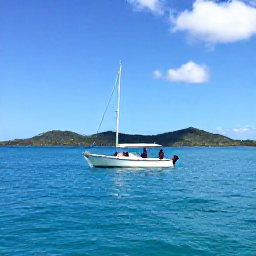Caribbean Holidays, Montserrat Fishing, Anglers fishing from a charter boat in clear blue water off Montserrat, with distant green hills and a sunny Caribbean sky