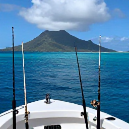 Caribbean Holidays, Montserrat Fishing, Anglers fishing from a well-equipped charter boat off Montserrat, with rods, tackle and dramatic tropical sea views