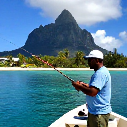 Caribbean Holidays, Montserrat Fishing, Friendly local fishing guide preparing rods and tackle on a boat beside Montserrat's tropical coast
