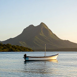Caribbean Holidays, Montserrat Fishing January, A small fishing boat on calm Caribbean water off Montserrat at sunrise, with the island&rsquo;s green volcanic coastline in the background