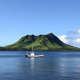 Caribbean Holidays, Montserrat Fishing May, A small fishing boat on calm Caribbean water near Montserrat, with the island's green volcanic coastline in the background