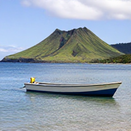 Caribbean Holidays, Montserrat Fishing, Small fishing boat on calm Caribbean waters near Montserrat, with the island's green volcanic coastline in the background