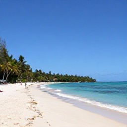 Caribbean Holidays, Montserrat Holidays, A peaceful Montserrat beach with clear blue water, golden sand, palm trees and a few relaxed visitors