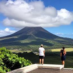 Caribbean Holidays, Montserrat Holidays, Visitors exploring the volcanic exclusion zone and viewing the buried remains of Plymouth from a safe overlook