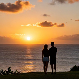 Caribbean Holidays, Montserrat Honeymoons, Romantic sunset over the Caribbean Sea from a quiet Montserrat viewpoint, with a couple watching the sky together
