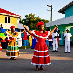 Caribbean Holidays, Montserrat in April, Colourful Montserrat cultural festival scene in April, local musicians and dancers in traditional Caribbean dress, warm island light