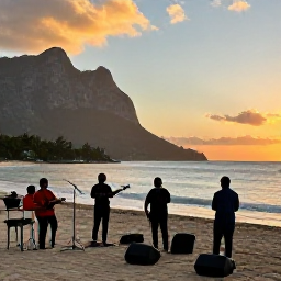 Caribbean Holidays, Montserrat in April, Peaceful Montserrat coastline at sunset with a small group enjoying live local music near the shore