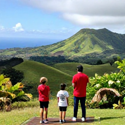 Caribbean Holidays, Montserrat in December, A family exploring Montserrat&rsquo;s green hills and volcanic landscape with a knowledgeable local guide, tropical vegetation and distant sea views