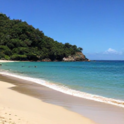 Caribbean Holidays, Montserrat in December, Golden sandy beach at Rendezvous Bay, Montserrat, in December, with calm Caribbean sea, snorkellers and wooded hills