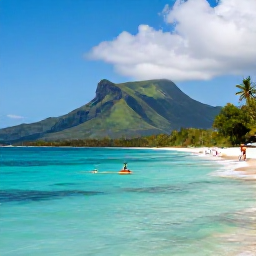 Caribbean Holidays, Montserrat in December, Quiet Caribbean beach on Montserrat in December, with clear turquoise water, green volcanic hills and a few relaxed holiday visitors