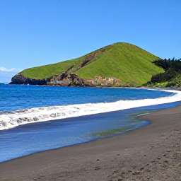 Caribbean Holidays, Montserrat in February, A quiet black-sand beach on Montserrat in February, with green volcanic hills, bright Caribbean sea and a clear blue sky