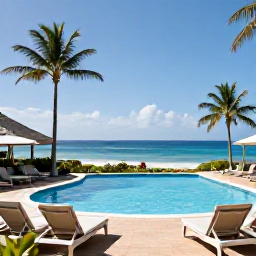 Caribbean Holidays, Montserrat in February, Comfortable all-inclusive resort setting on Montserrat in February, swimming pool, palm trees and Caribbean sea view