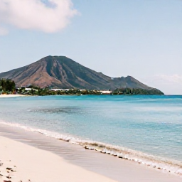 Caribbean Holidays, Montserrat in February, Quiet tropical beach on Montserrat in February, clear Caribbean water, volcanic hills and soft morning sunshine
