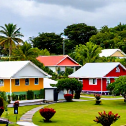Caribbean Holidays, Montserrat in February, Traditional Montserrat village scene in February with colourful houses, tropical gardens and friendly local atmosphere