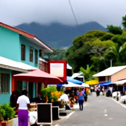 Caribbean Holidays, Montserrat in June, A friendly local market and village street in Montserrat, with colourful buildings, tropical plants and visitors enjoying local food