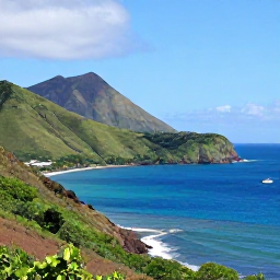 Caribbean Holidays, Montserrat in June, A scenic coastal view of Montserrat in June, with green volcanic hills, bright blue Caribbean water and a small boat offshore