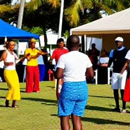 Caribbean Holidays, Montserrat in March, A lively Montserrat cultural event in March with local musicians, dancers and residents gathered outdoors in warm Caribbean sunshine