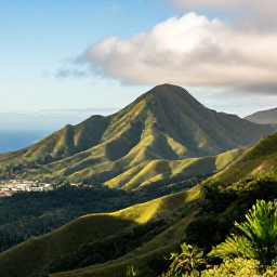 Caribbean Holidays, Montserrat in May, Green volcanic hills and rainforest on Montserrat in May, with soft Caribbean light and a clear coastal view