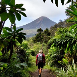 Caribbean Holidays, Montserrat in May, Hiker on a rainforest trail in Montserrat during May, surrounded by lush foliage, volcanic scenery and filtered sunlight