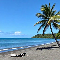 Caribbean Holidays, Montserrat in May, Quiet black-sand beach on Montserrat in May, palm trees, calm turquoise water and a relaxed Caribbean atmosphere
