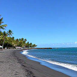 Caribbean Holidays, Montserrat in October, Quiet black sand beach on Montserrat with turquoise Caribbean water, palm trees and a few visitors in October