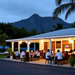 Caribbean Holidays, Montserrat in September, Friendly open-air restaurant in Montserrat serving Caribbean food, with tropical surroundings and a relaxed evening atmosphere