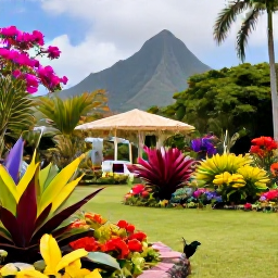 Caribbean Holidays, Montserrat Instagram Hotspots, Colourful tropical garden in Montserrat with hummingbirds, flowering plants and a relaxed February island atmosphere