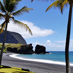 Caribbean Holidays, Montserrat Instagram Spots, Quiet black-sand beach on Montserrat in January, framed by palms and volcanic cliffs beneath blue skies