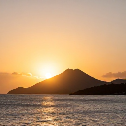 Caribbean Holidays, Montserrat Instagram Spots, Sunset over Montserrat&rsquo;s Caribbean coastline, with volcanic hills in silhouette and warm golden light in January