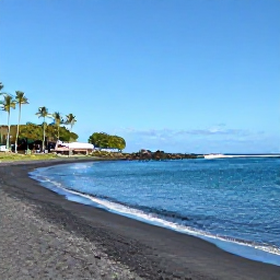 Caribbean Holidays, Montserrat January Holidays, A relaxed Montserrat beach in January with calm turquoise water, dark volcanic sand, palm trees and a small boat offshore