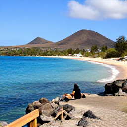 Caribbean Holidays, Montserrat January Holidays, A scenic January coastal view of Montserrat, with turquoise sea, volcanic hills, a quiet beach and a traveller enjoying the landscape