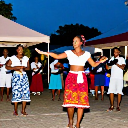Caribbean Holidays, Montserrat July Festivals, A traditional Montserrat cultural event with dancers in colourful clothing, musicians playing Caribbean instruments and spectators enjoying the warm July evening