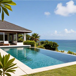 Caribbean Holidays, Montserrat Luxury, A private infinity pool at an elegant Montserrat villa surrounded by tropical greenery and sea views