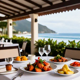 Caribbean Holidays, Montserrat Luxury, Elegant Caribbean restaurant in Montserrat serving fresh seafood at an outdoor table in December