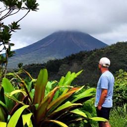 Caribbean Holidays, Montserrat Luxury Holidays, A local guide leading visitors through lush Montserrat rainforest towards the Soufriere Hills volcano, with tropical plants and mountain views