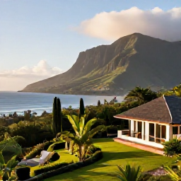 Caribbean Holidays, Montserrat Luxury Holidays, A luxurious hillside villa overlooking the Caribbean Sea and Montserrat's green volcanic landscape in warm June sunshine